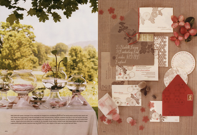 Martha Stewart Weddings Sharon Slaughter Guest Book Table Setting and Martha Stewart Weddings and Sharon Slaughter Stationery Invitations
