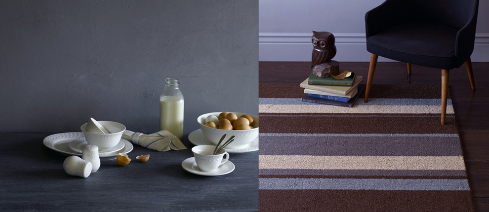 Target Stripe and Owl Rug and Target Dishes Placesetting