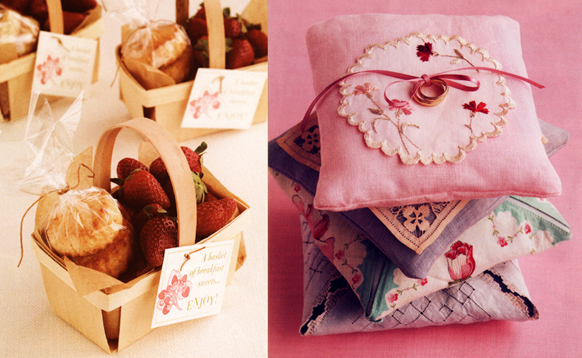 Martha Stewart Weddings Strawberry Shower and Wedding Favor and Martha Stewart Weddings Pink and Blue Wedding Ring Pillows