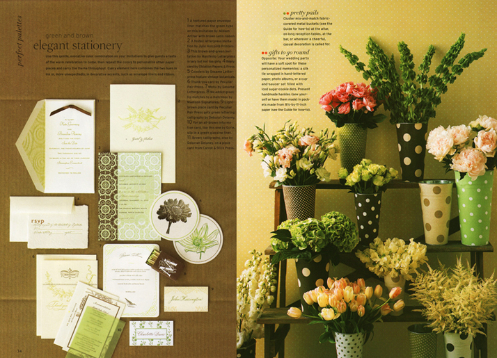 Martha Stewart Weddings Green and Brown Weddings Invitations Save the Date Stationery and Martha Stewart Weddings Polka Dot Flower Bucket Decoartions