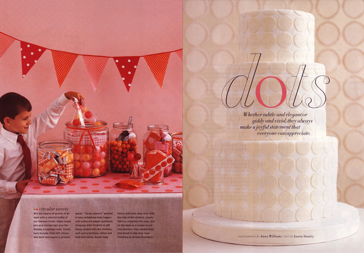 Martha Stewart Weddings Polka Dot Candy Buffet and Party Favors and Martha Stewart Weddings Polks Dot Wedding Party Cake