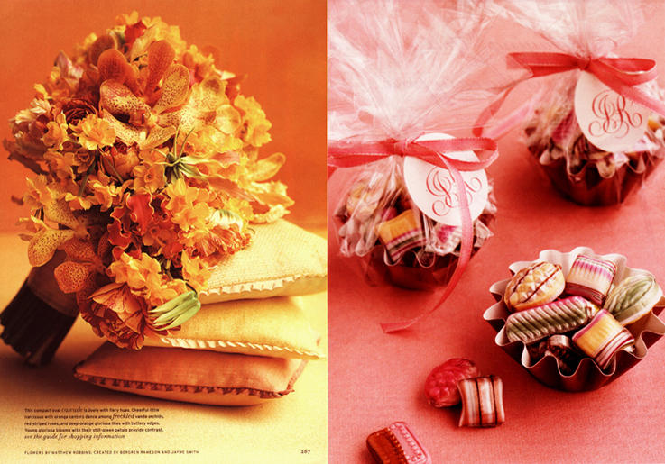 Martha Stewart Weddings Orange Flower Bouquet and Old Fashioned Candy Cup Wedding Favor and Party Favor 