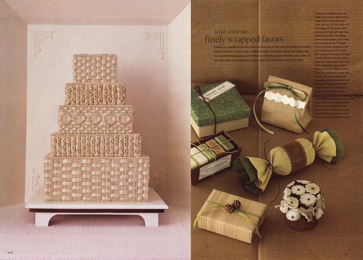Martha Stewart Wedding Basketweave Buttercream Cake and Martha Stewart Weddings Green and Brown Wedding and Party Favors