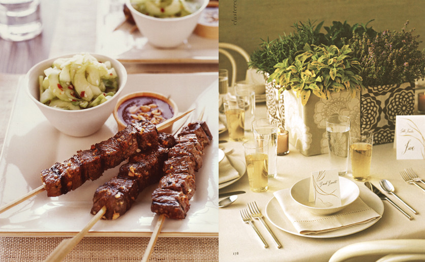 William Sonoma Bride and Groom Entertaining Book Beef Skewers and Wedding Reception Appetizers and Martha Stewart Weddings Herb Certerpiece and Floral Tablesetting Reception