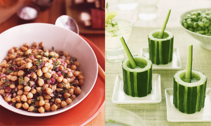 William Sonoma Bride and Groom Entertaining Book Chickpea Salad and William Sonoma Bride and Groom Entertaining Book Cucumber Sake Cocktails